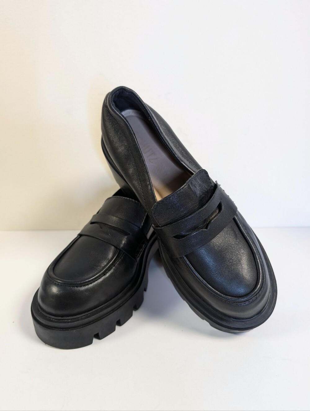 SCHUTZ Christie Black Leather Chunky Lug Platform Loafers 6.5B